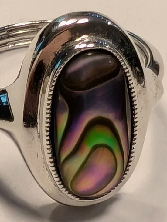 Vintage Avon Abalone Shell Ring: Silver Tone - Picture 1 of 4